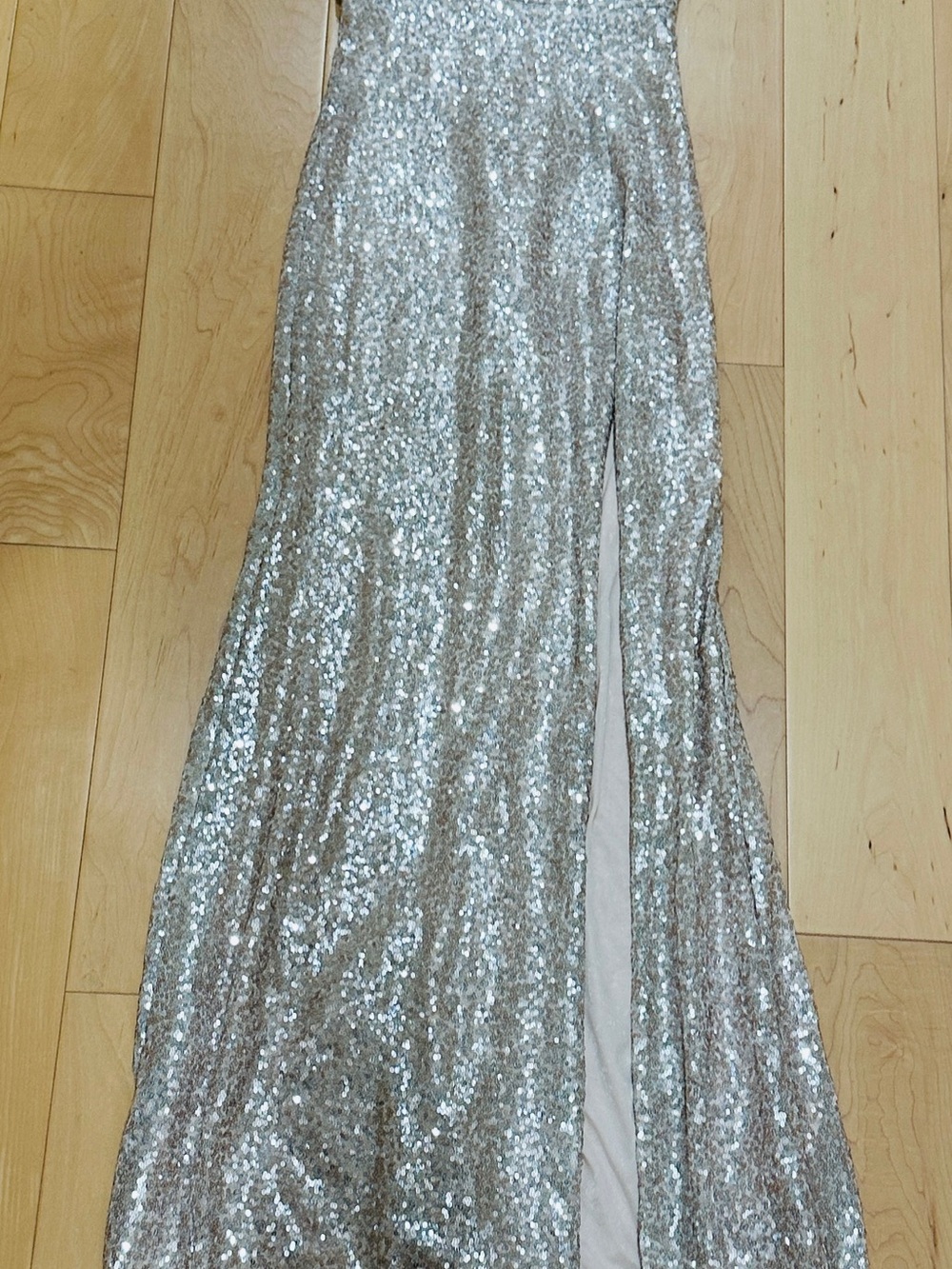 Windsor Silver Sequin Prom Gown with Thigh Slit - Picture 3 of 6